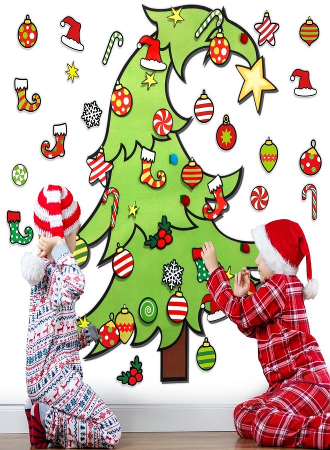 ojustbeok DIY Felt Christmas Tree Ornaments Wall Hanging Xmas Tree Crafts Kit Montessori Winter Holiday Decor for Toddlers Felt Board Craft Holiday Christmas Gifts for Kids Wall Detachable 30 Ornaments 3.12 FT - Image 1